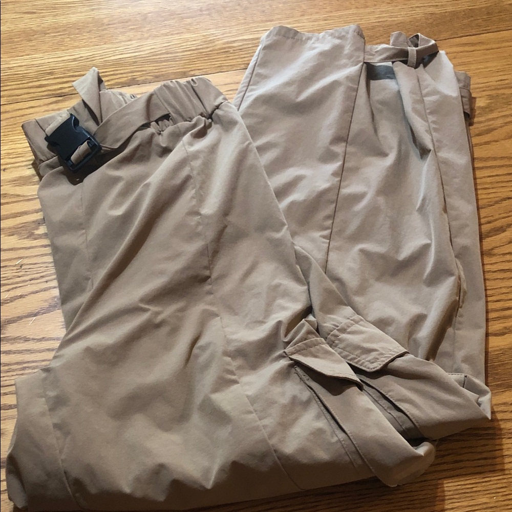 Men's Cargo Pants with Elastic Waist and Buckle - Tan
